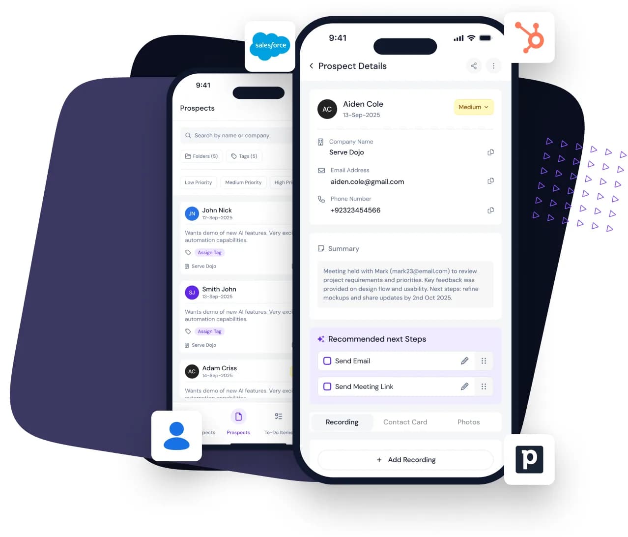 EasyRem syncing a prospect record into Salesforce and HubSpot