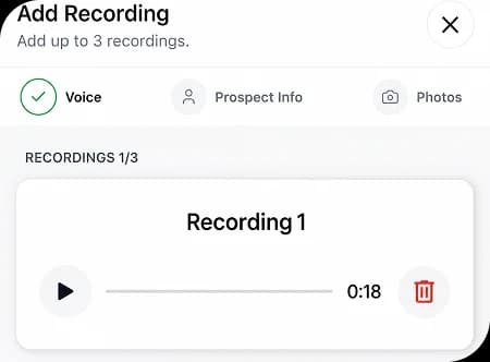 Adding a voice recording to a prospect in the EasyRem app