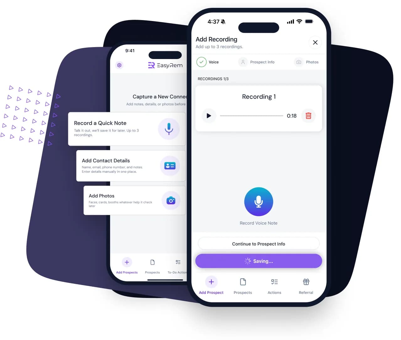 EasyRem mobile app recording a voice memo right after a conversation