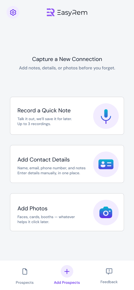EasyRem App Main Menu